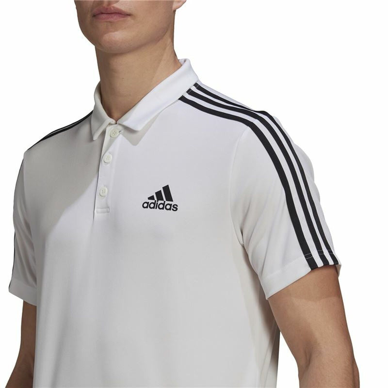 Herren Kurzarm-Poloshirt Adidas Primeblue 3 Stripes Weiß