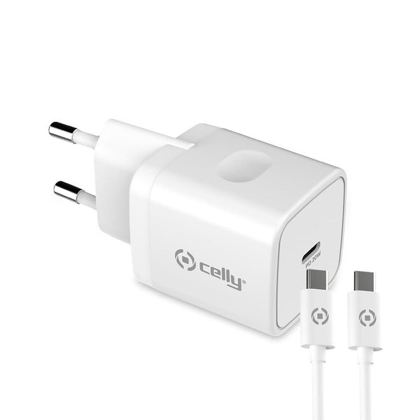 Wand-Ladegerät + USB-Kabel C Celly TC1C20WTYPECWH