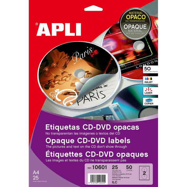 Klebstoffe/Kennzeichnungen Apli 10601 kreisförmig CD/DVD Weiß 25 Bettlaken