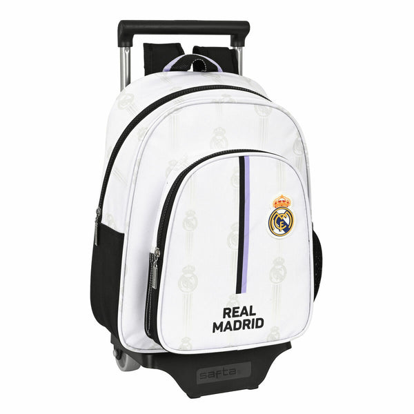 Schulrucksack mit Rädern Real Madrid C.F. Schwarz Weiß (28 x 34 x 10 cm)
