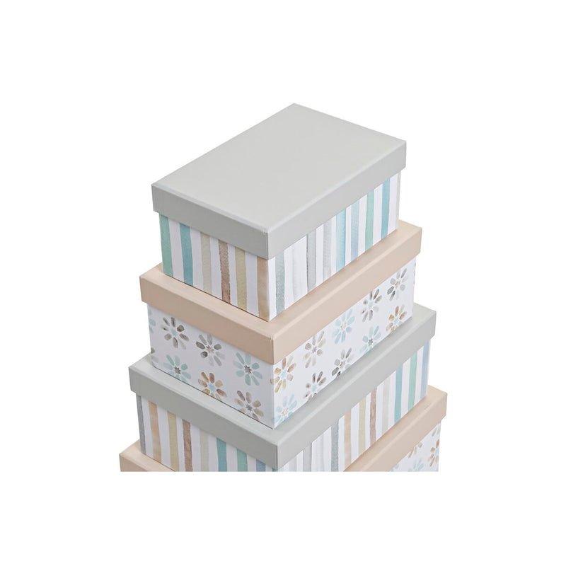 Satz stapelbarer Organizerboxen DKD Home Decor Streifen Blomster Pappe (43,5 x 33,5 x 15,5 cm)