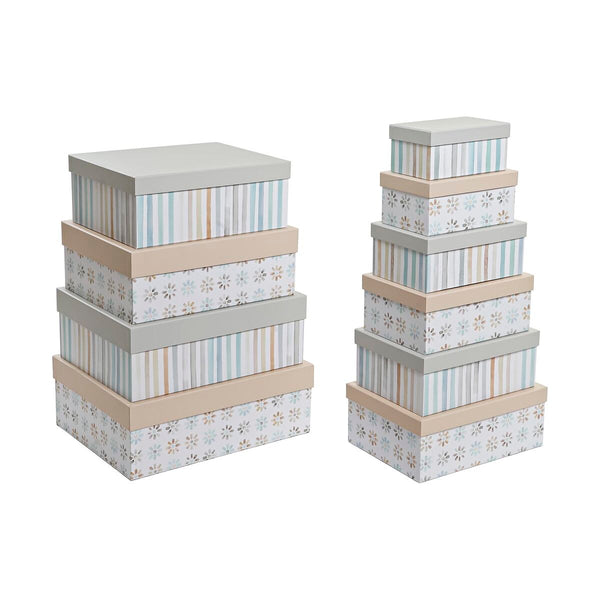 Satz stapelbarer Organizerboxen DKD Home Decor Streifen Blomster Pappe (43,5 x 33,5 x 15,5 cm)