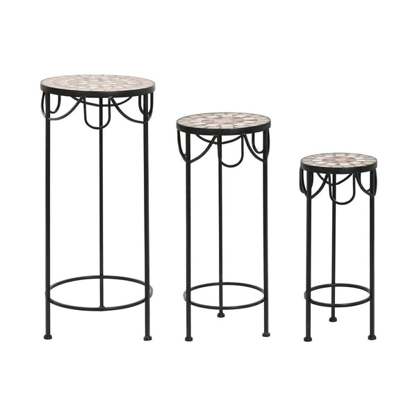 Set mit 3 Tischen DKD Home Decor aus Keramik Schwarz schmiedeeisern (30 x 30 x 69 cm)