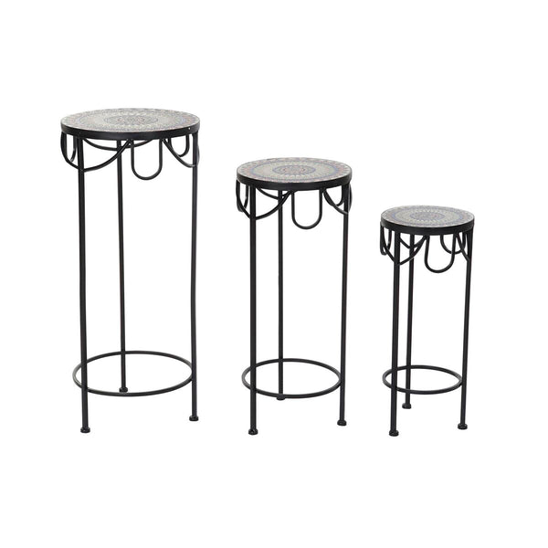 Set mit 3 Tischen DKD Home Decor aus Keramik Schwarz Bunt schmiedeeisern (3 Stücke) (30 x 30 x 69 cm)