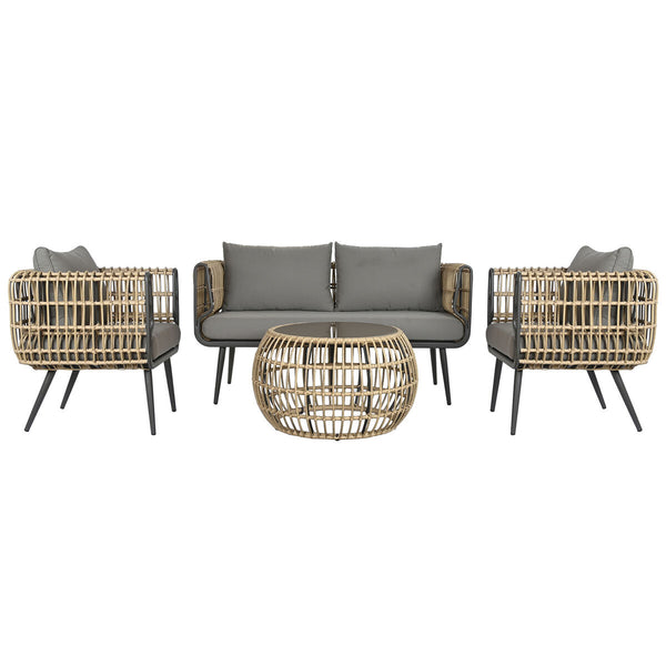 Tisch mit 3 Sesseln DKD Home Decor Braun Synthetischer Rattan Aluminium (144 x 67 x 74 cm)