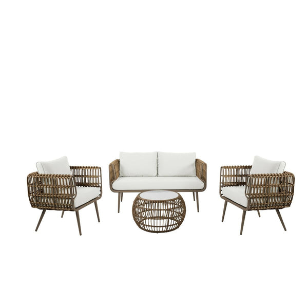 Tisch mit 3 Sesseln DKD Home Decor Synthetischer Rattan Aluminium (144 x 67 x 74 cm)