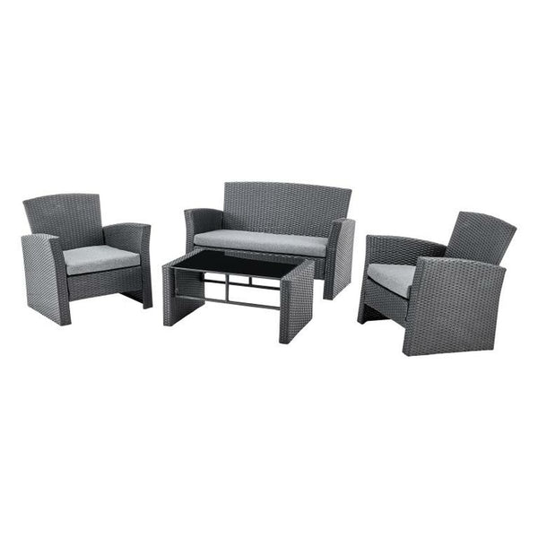 Tisch mit 3 Sesseln DKD Home Decor Grau Synthetischer Rattan (124 x 72 x 75 cm)