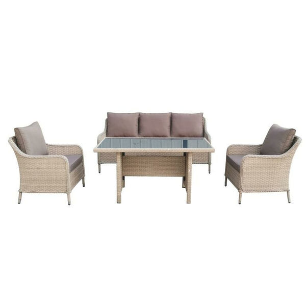 Tisch mit 3 Sesseln DKD Home Decor Kristall Synthetischer Rattan Stahl (175 x 73 x 81 cm)