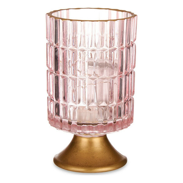 LED-Laterne Streifen Rosa Golden Glas (10,7 x 18 x 10,7 cm)