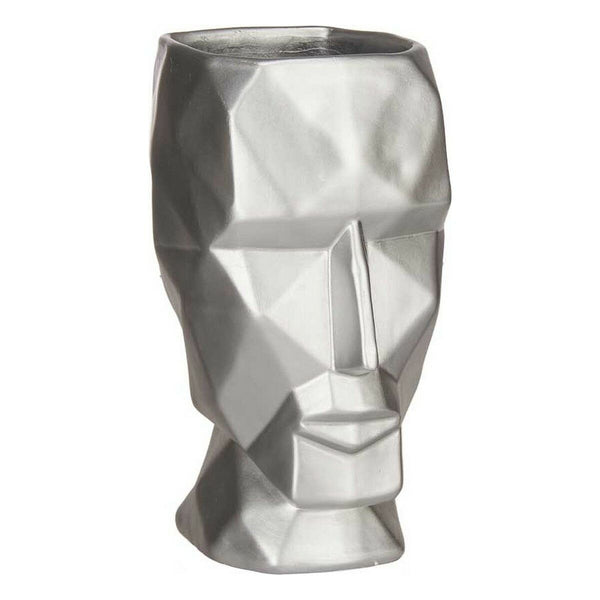 Vase Gesicht 3D Silberfarben Polyesterharz (12 x 24,5 x 16 cm)