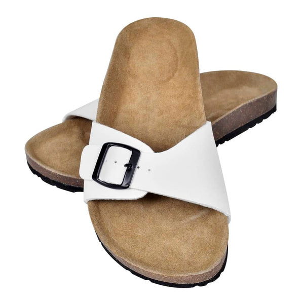 Damen Biokork-Sandale mit 1 Schnalle Weiß Größe 36