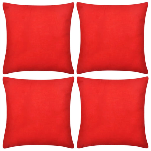 4 Rot Kissenbezüge Weiß Baumwolle 50 x 50 cm