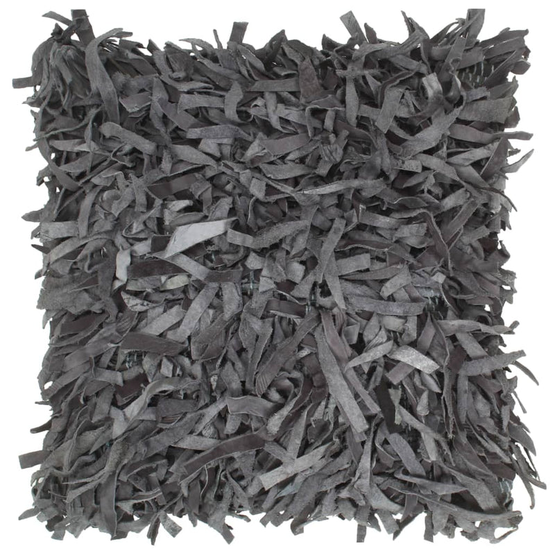 Kissen Hochflor Grau 60 x 60 cm Leder und Baumwolle