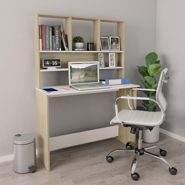 Schreibtisch mit Regalen Weiß Sonoma-Eiche 110x45x157 cm