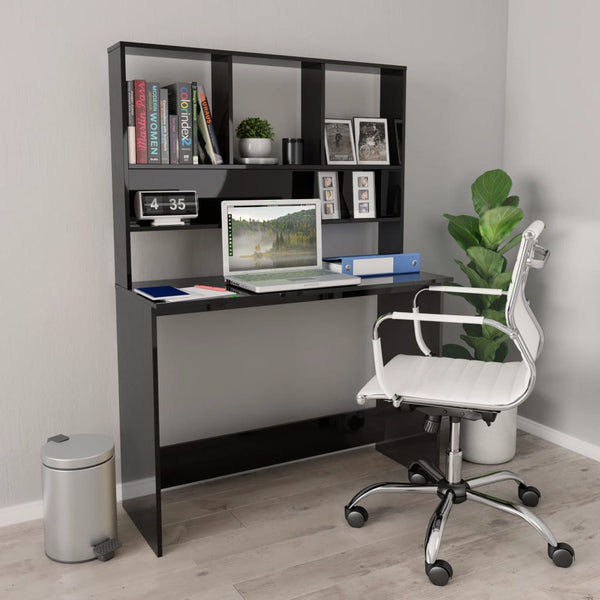 Schreibtisch mit Regalen Hochglanz-Schwarz 110x45x157 cm