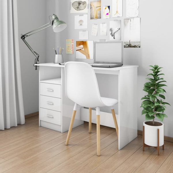 Schreibtisch mit Schubladen Hochglanz-Weiß 110×50×76 cm