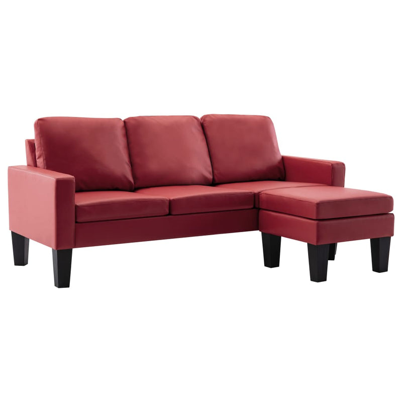 3-Sitzer-Sofa mit Hocker Weinrot Kunstleder