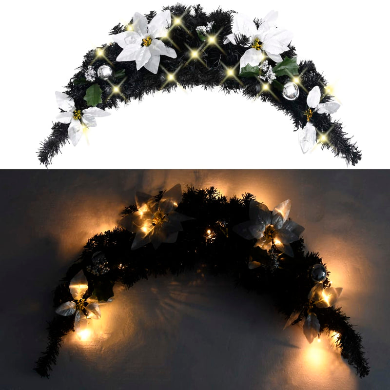 Weihnachts-Türbogen mit LED-Lichtern Schwarz 90 cm PVC