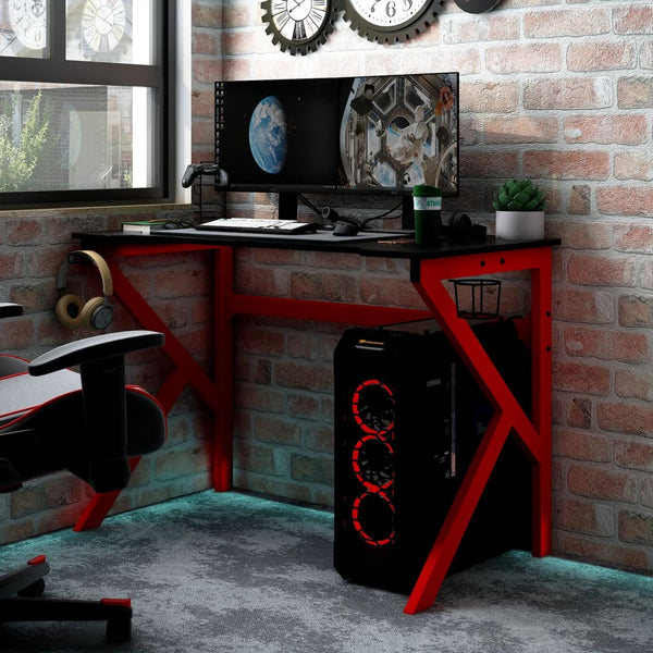 Gaming-Schreibtisch mit K-Gestell Schwarz und Rot 90x60x75 cm