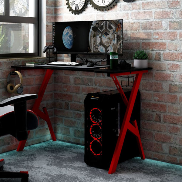 Gaming-Schreibtisch mit Y-Gestell Schwarz und Rot 90x60x75 cm