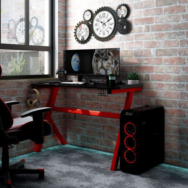 vidaXL Gaming-Schreibtisch mit LED Y-Gestell Schwarz Rot 90x60x75 cm