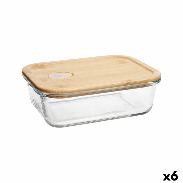Viereckige Lunchbox mit Deckel Bidasoa Miplaneta Bambus Durchsichtig Glas (1,52 L) (6 Stück)