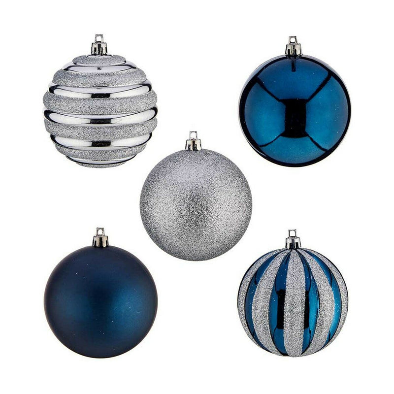 Weihnachtskugeln Set Silberfarben Blau Kunststoff (Ø 6 cm) (6 Stück)