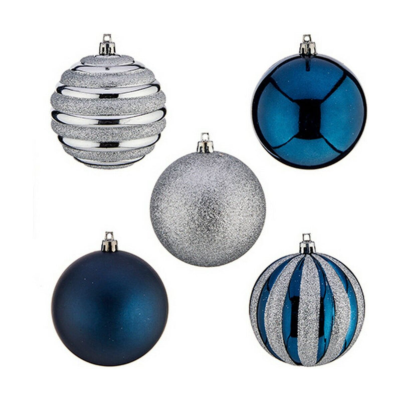 Weihnachtskugeln Set Silberfarben Blau PVC (Ø 8 cm) (4 Stück)